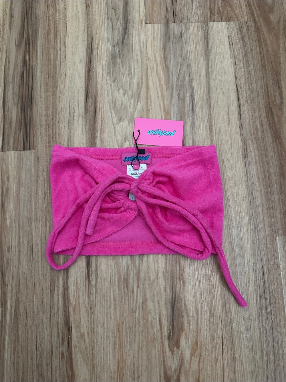 Edikted Pink Terry Tube Top with Front Tie Detail